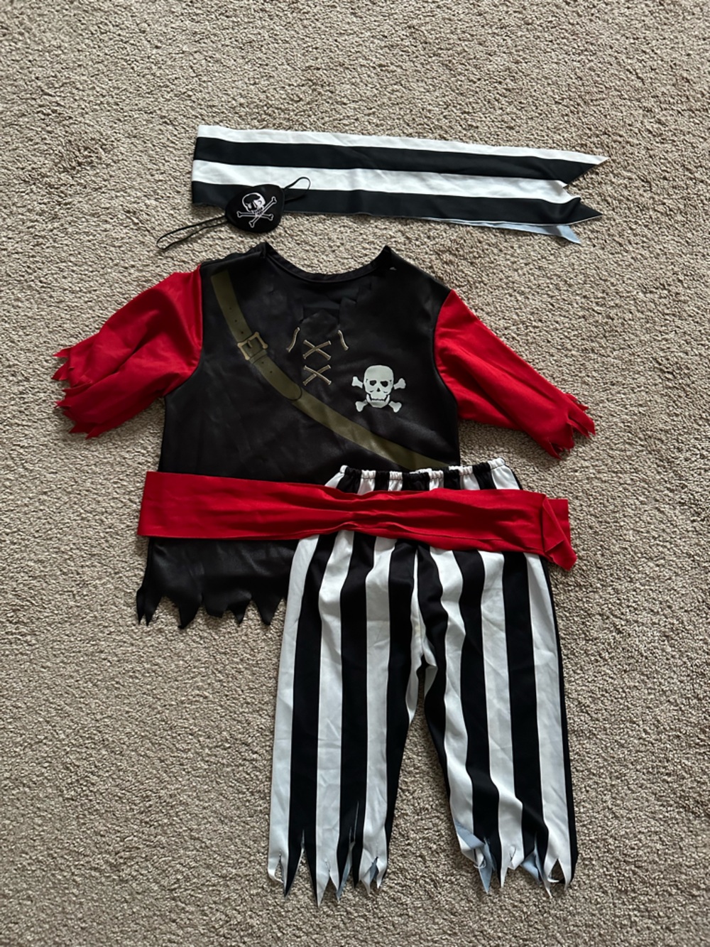 Red & Black Pirate Costume for Kids - Skull Design